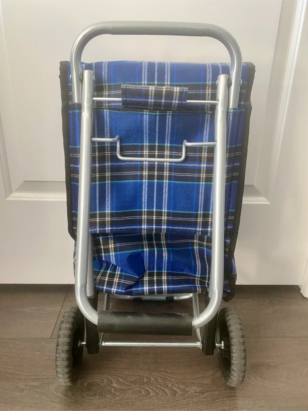 Blue Plaid Rolling Shopping Cart - photo 2