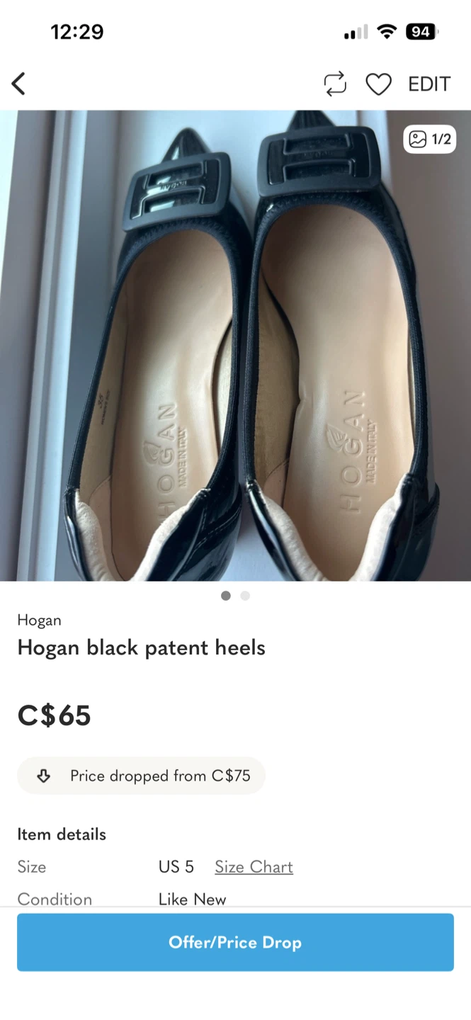 Hogan black patent heels US 5
