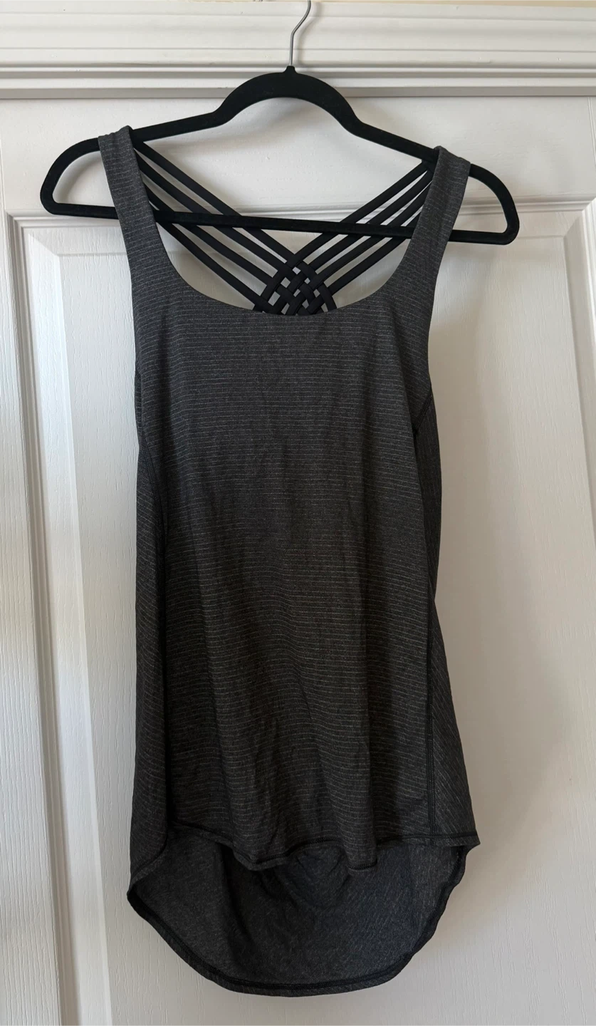Lululemon Grey Striped Tank Top with Built-in Bra - Size 6