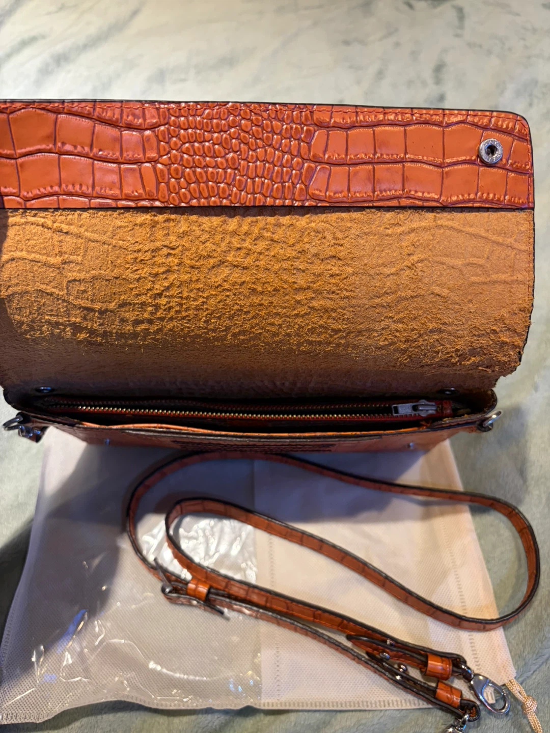 Fino Leatherware Orange Croc-Embossed Leather Satchel – Handmade - photo 4