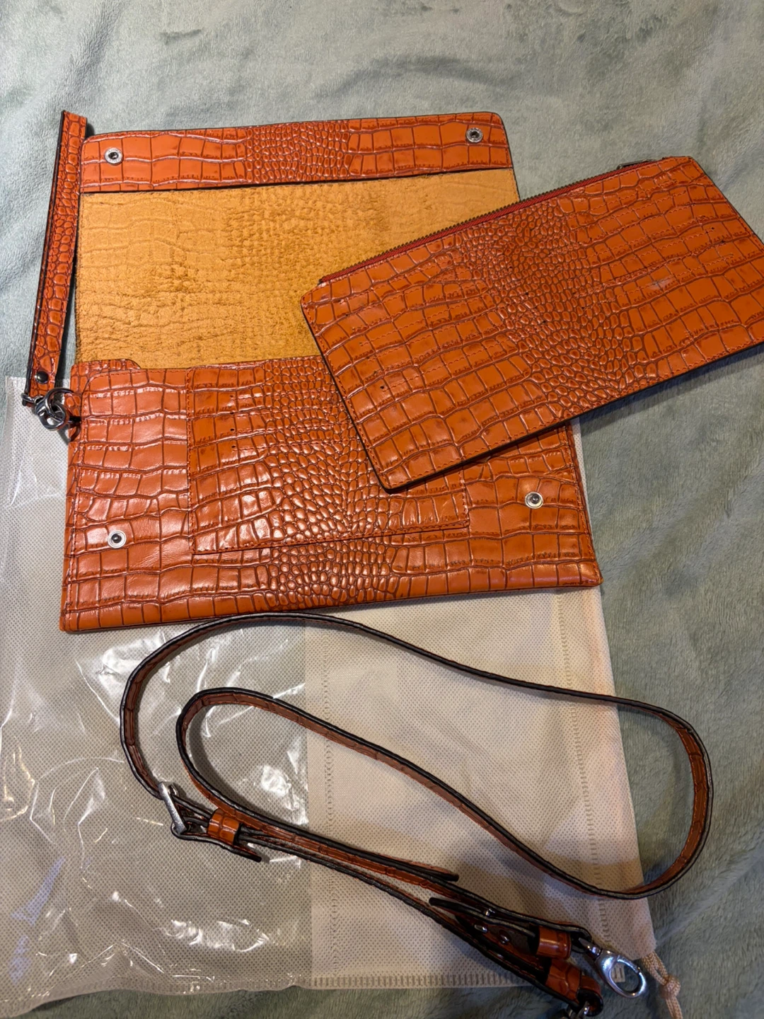 Fino Leatherware Orange Croc-Embossed Leather Satchel – Handmade - photo 3