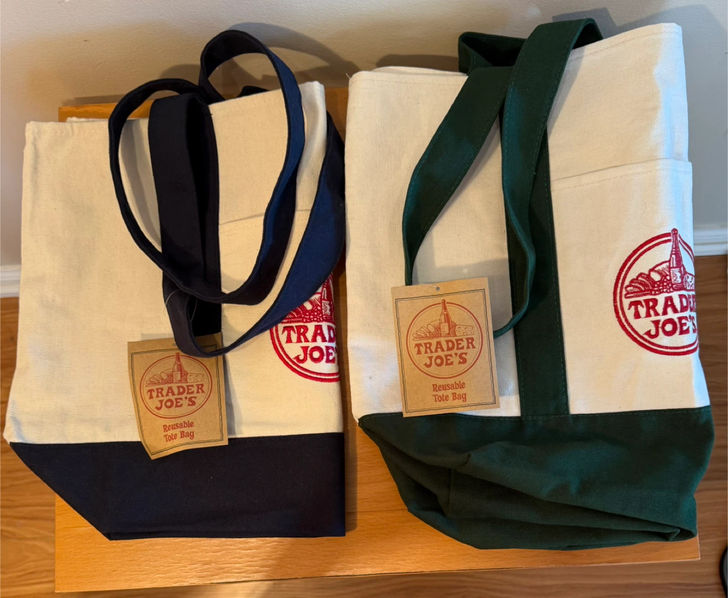 Authentic Trader Joe’s Totes $25.00 Each/full-size- green & blue - photo 2