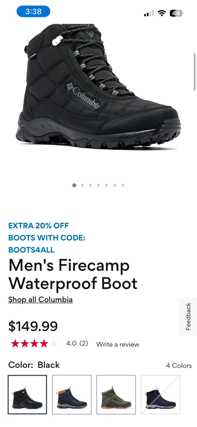 Columbia Men's Firecamp Waterproof Boots Size 10 Black
