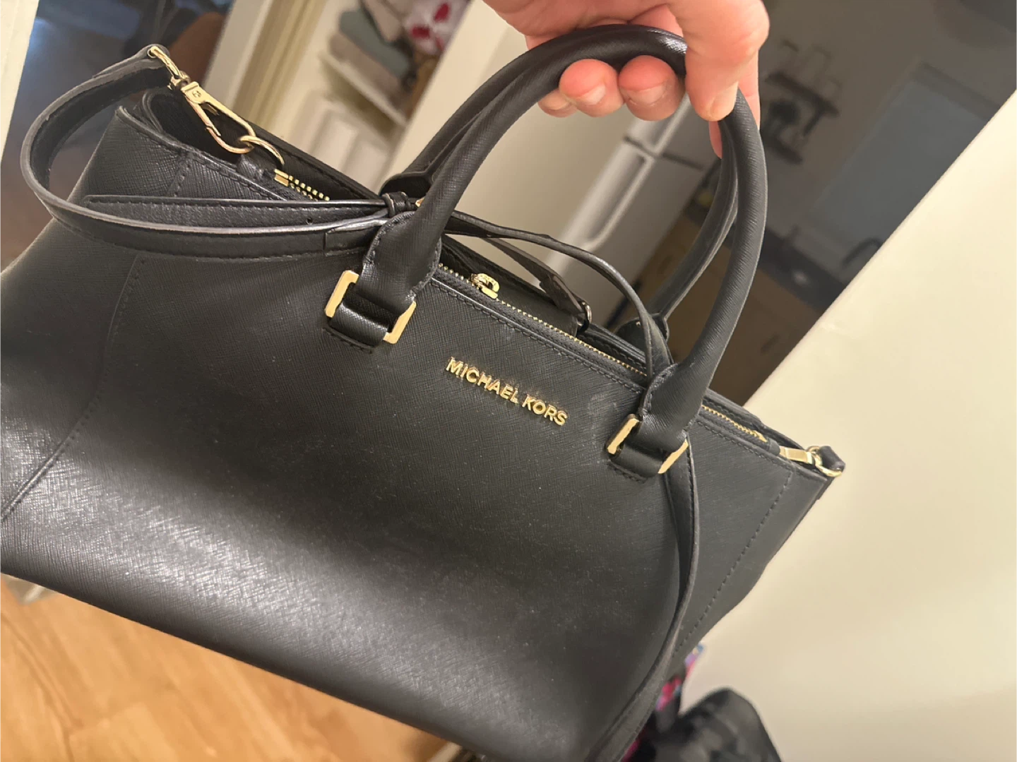 Michael Kors Black Leather Satchel Handbag