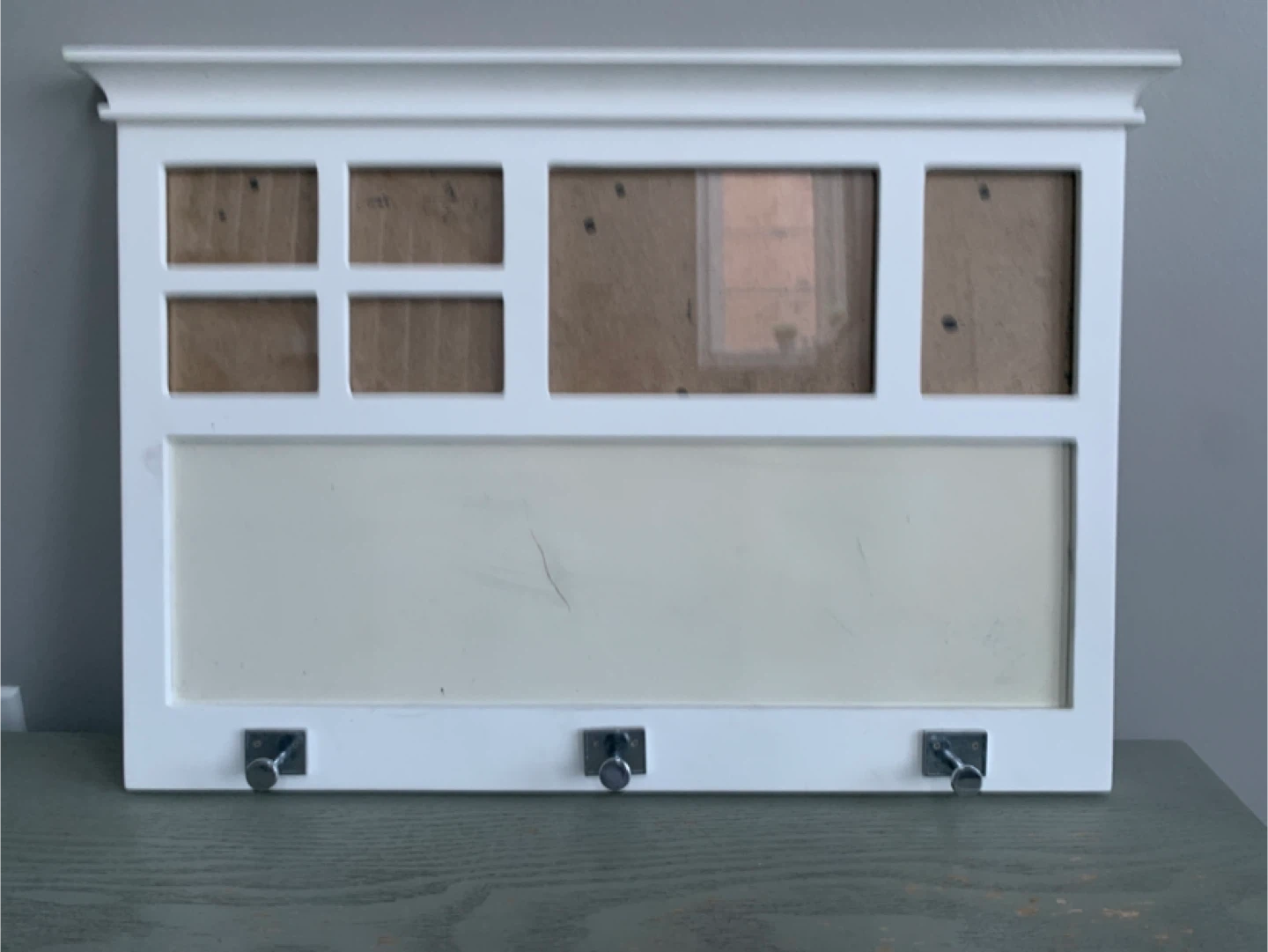 White board Wall Frame with Hooks and Photo Slots
