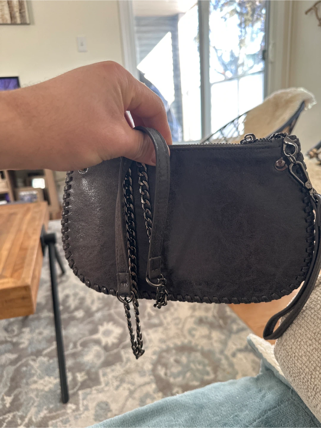 Dark Grey Clutch Bag with Chain Strap - photo 2