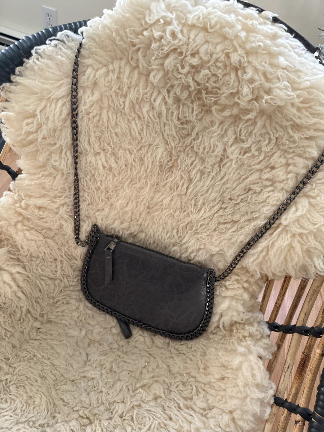 Dark Grey Clutch Bag with Chain Strap