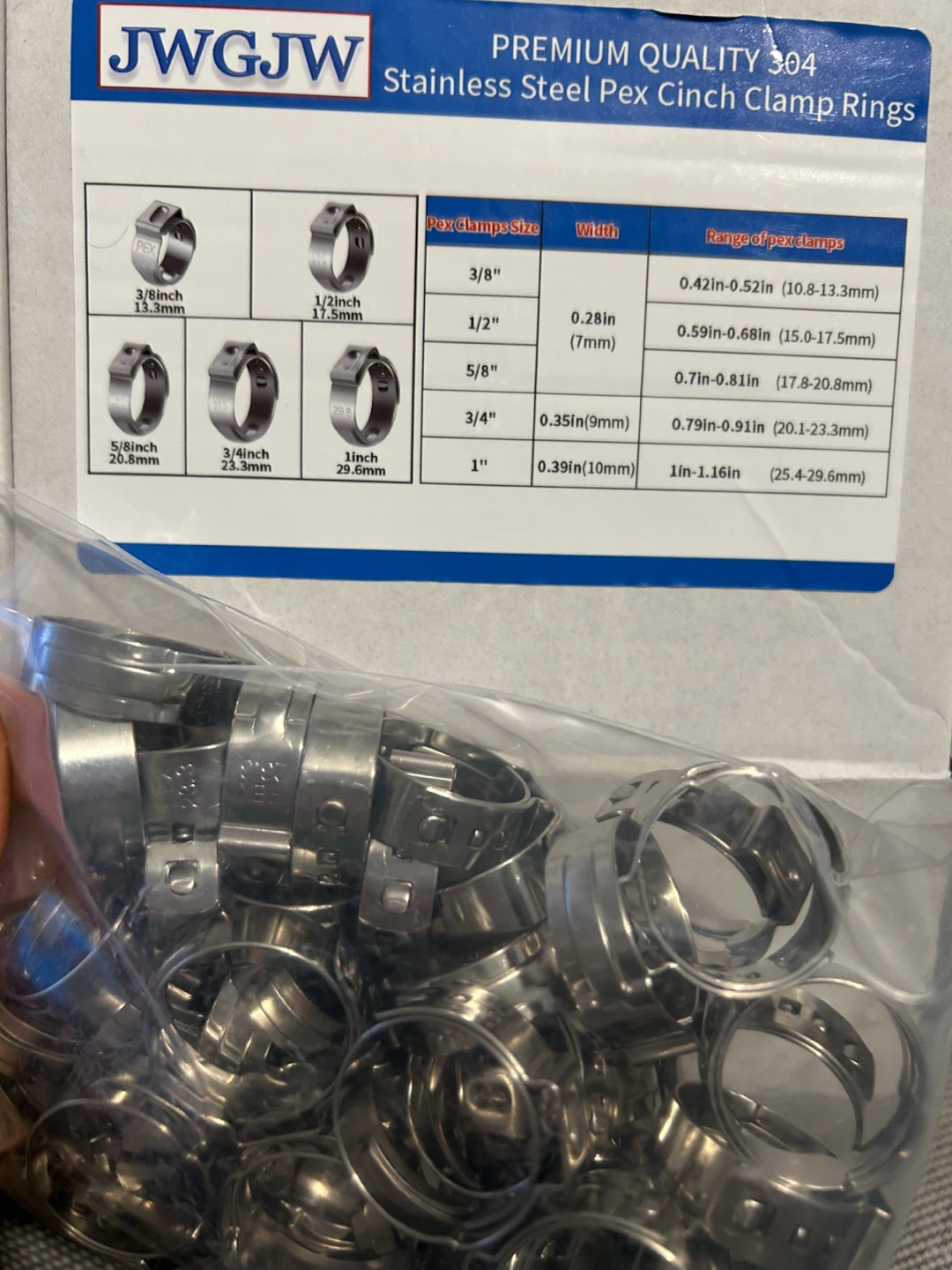 JWGFW 304 Stainless Steel Pex Cinch Clamp Rings - 50 Pcs - photo 4