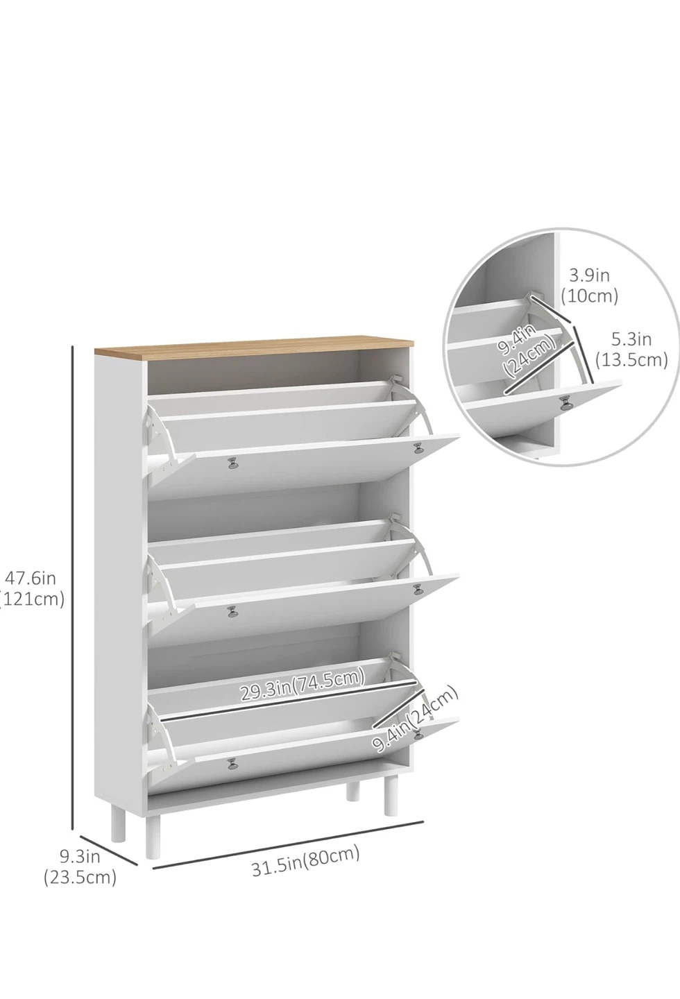 HOMCOM 3 Tier Flip Drawer Shoe Cabinet White - photo 2