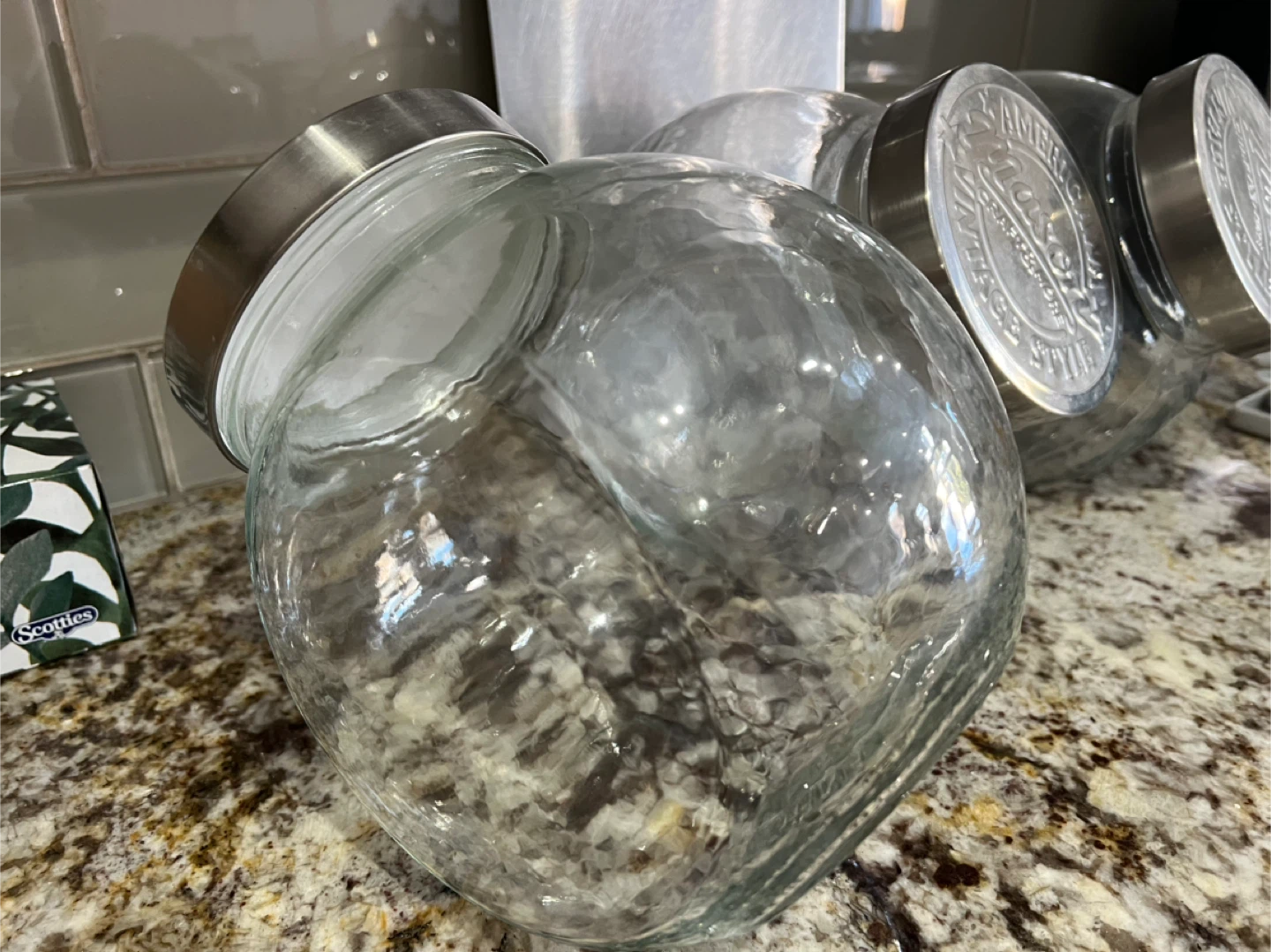 3 Mason Jars/ Glass Canisters with Metal Lid - photo 3