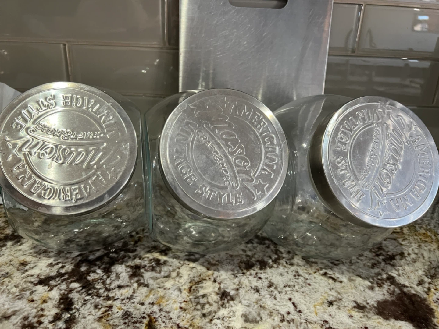3 Mason Jars/ Glass Canisters with Metal Lid