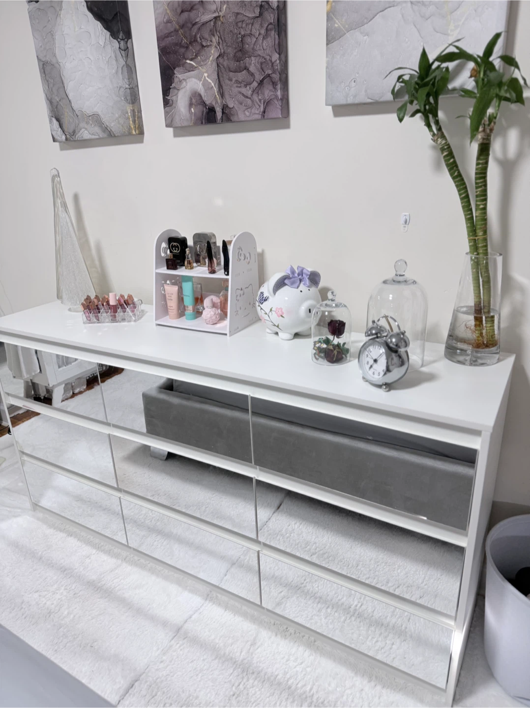 White Dresser with Mirrored Drawer Fronts - photo 2