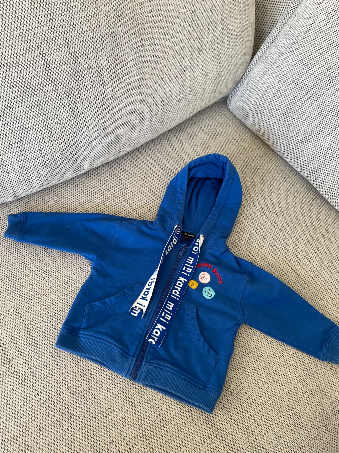 Mini Kardi Blue Hoodie with Happy Smile Embroidery