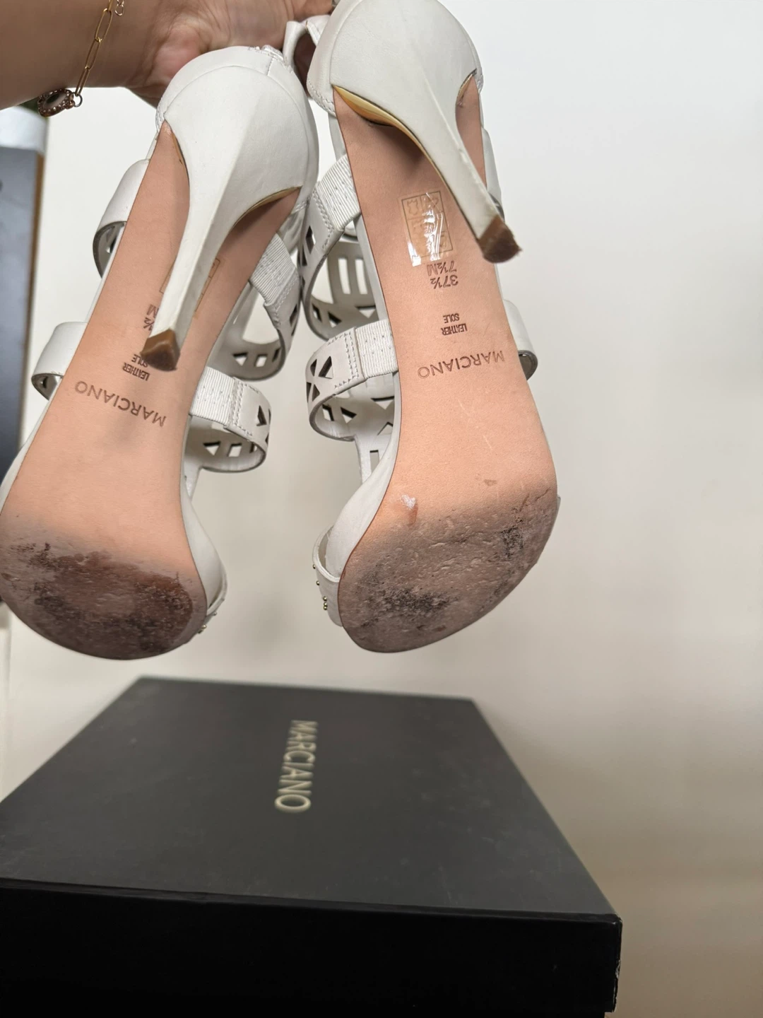 Marciano White Leather Strappy Heeled Sandals Size 7.5 - photo 5