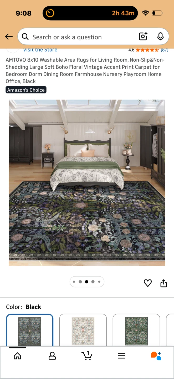 AMTQVO 8x10 Washable Area Rug - Black Boho Floral Vintage Accent - photo 5