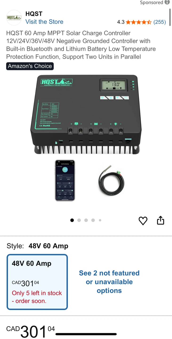 HQST 60 Amp MPPT Solar Charge Controller with Bluetooth