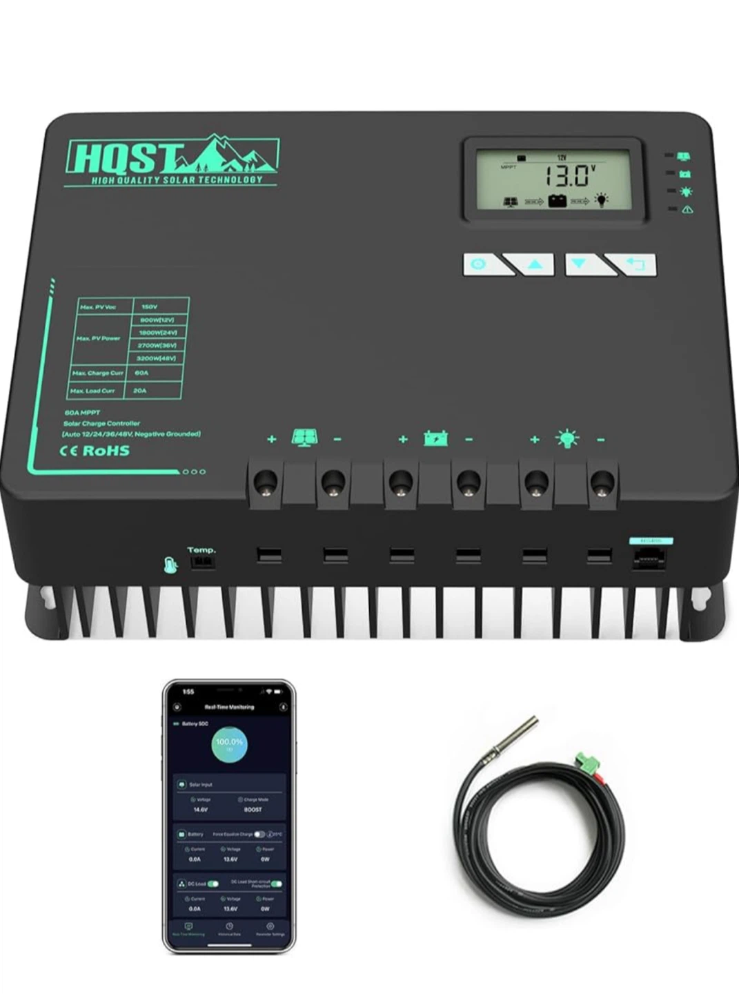 HQST 60 Amp MPPT Solar Charge Controller with Bluetooth - photo 2