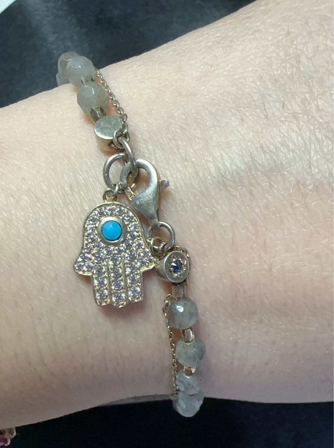 925 silver and labradorite beaded with a hamsa charm