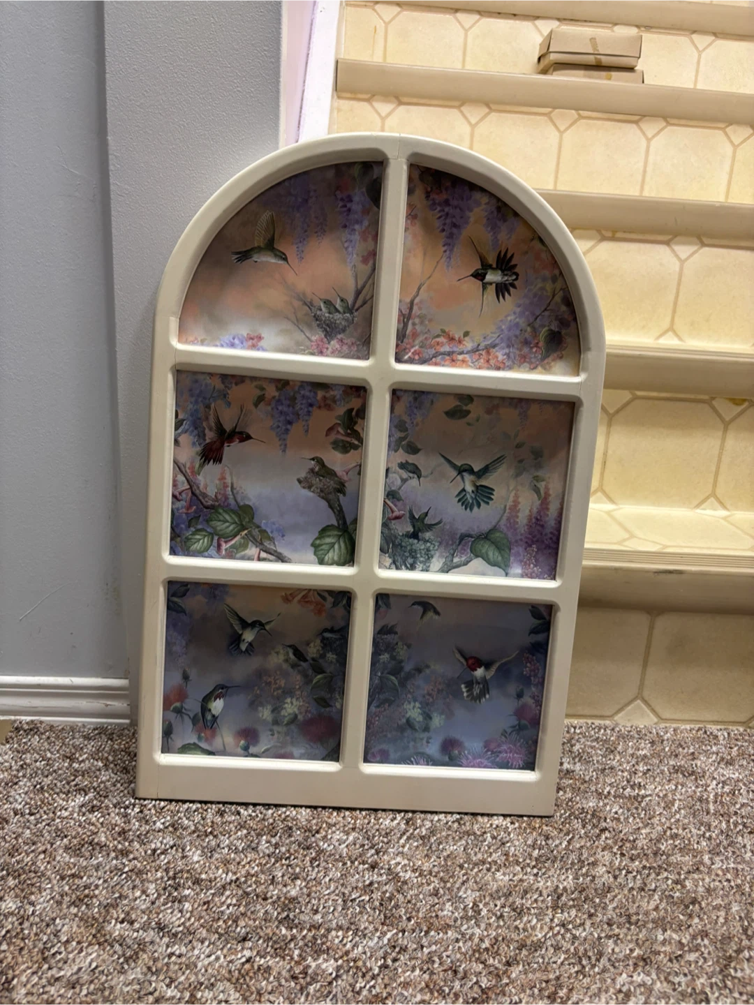 Decorative Window with Hummingbird Scene