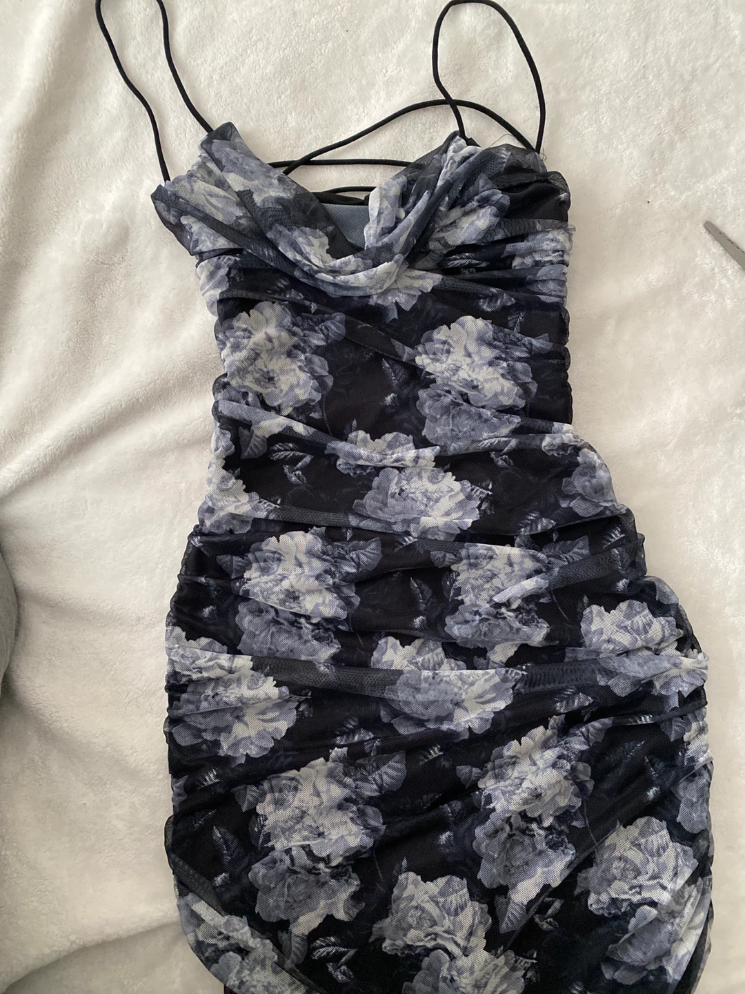 Floral Ruched Mesh Dress
