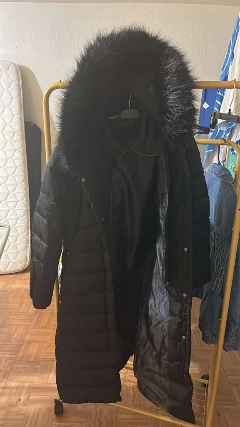Black Puffer Coat with Fur Hood