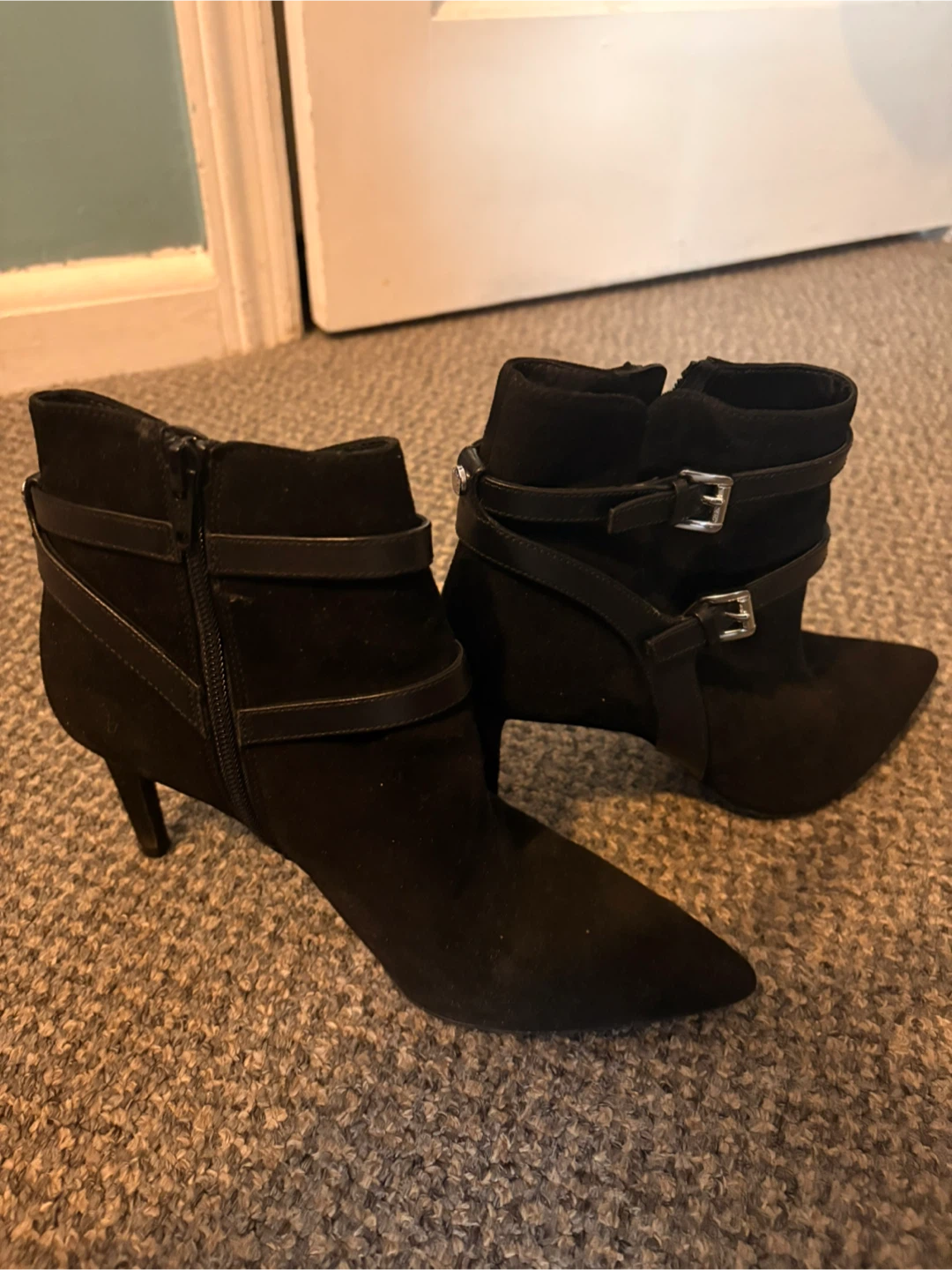 Black Suede Ankle Boots with Buckle Detail - photo 3