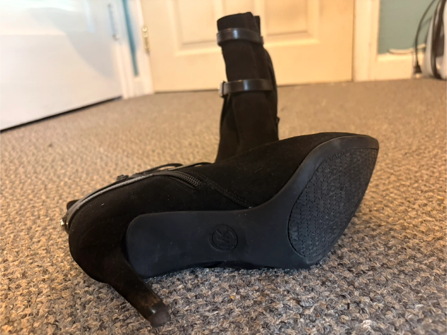 Black Suede Ankle Boots with Buckle Detail