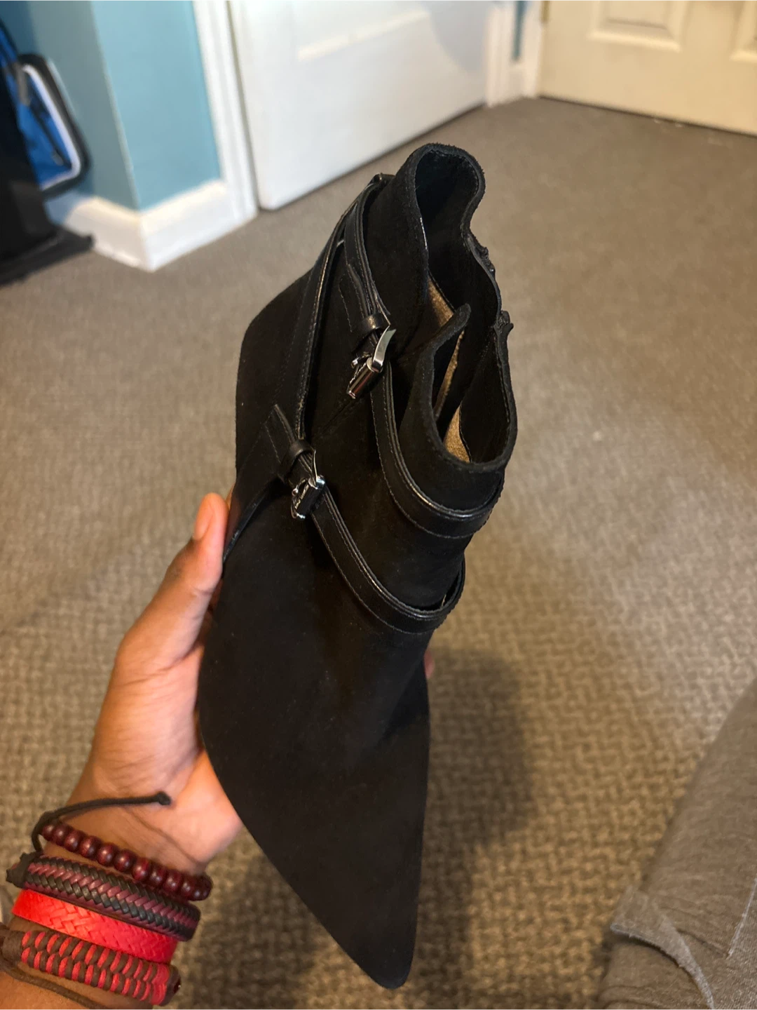 Black Suede Ankle Boots with Buckle Detail - photo 2
