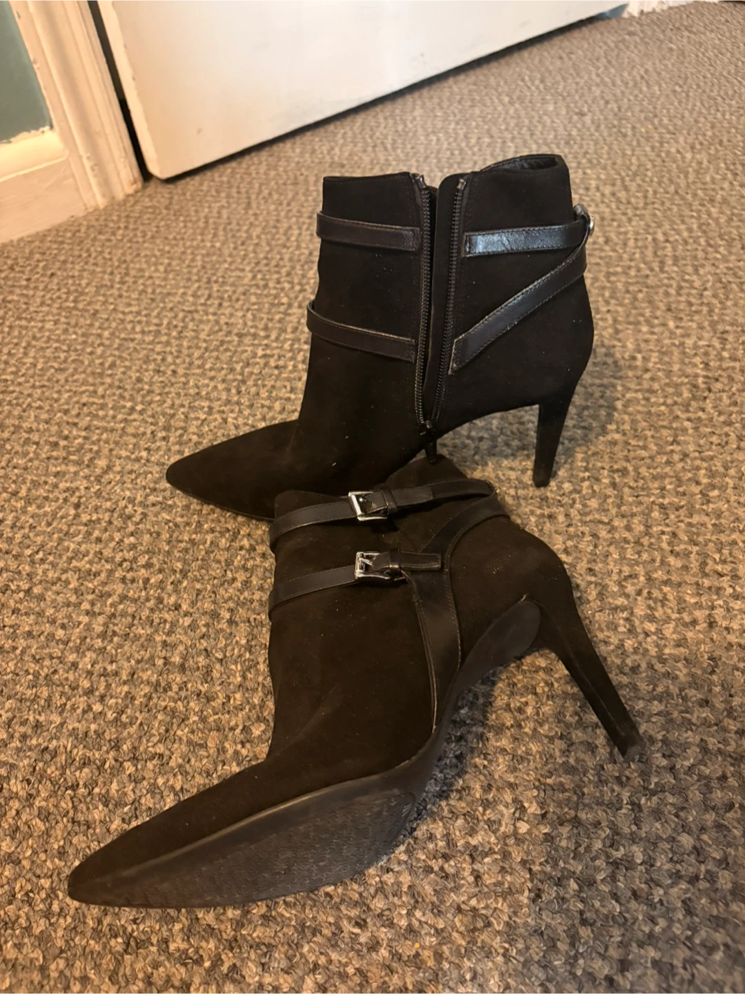 Black Suede Ankle Boots with Buckle Detail - photo 4