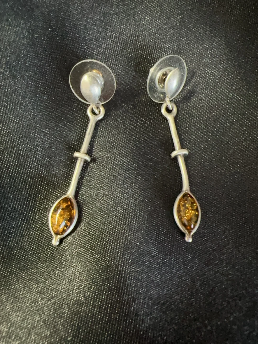 Sterling Silver Amber Dangle Earrings