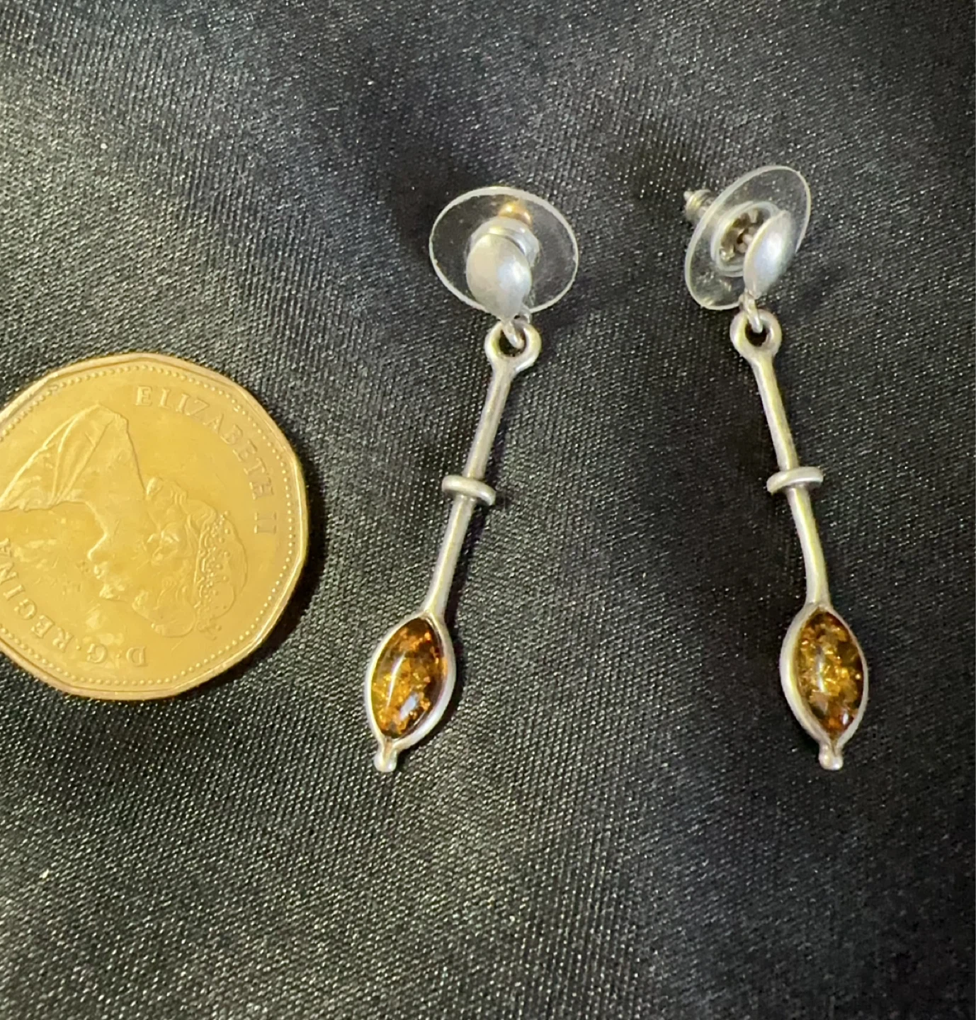 Sterling Silver Amber Dangle Earrings - photo 2