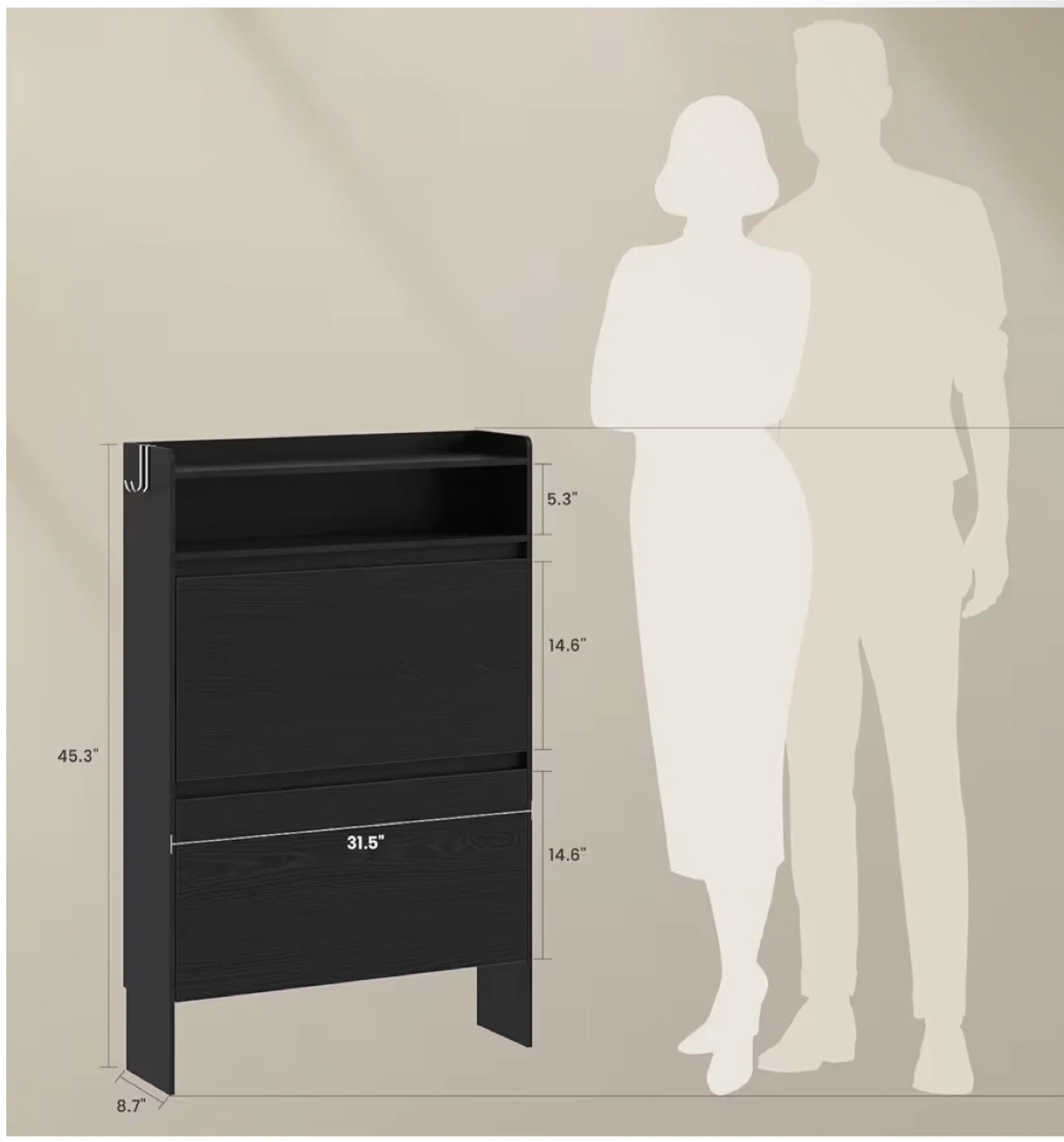 (Fully Assembled) Black 3-Tier Slim Shoe Cabinet with Storage - photo 3