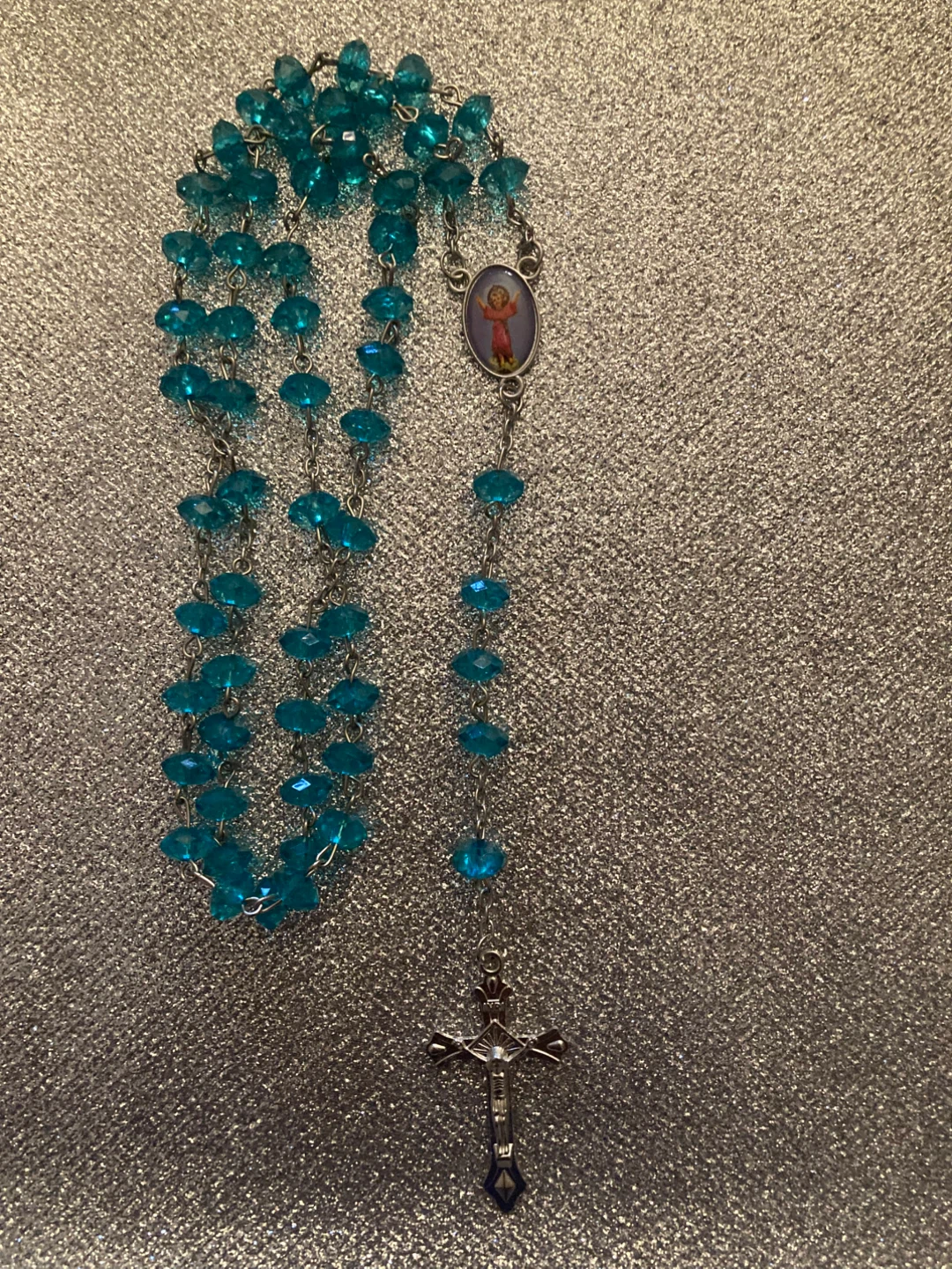 Aqua Blue Bead Rosary with ( Divino Niño Jesús) Centerpiece - photo 5