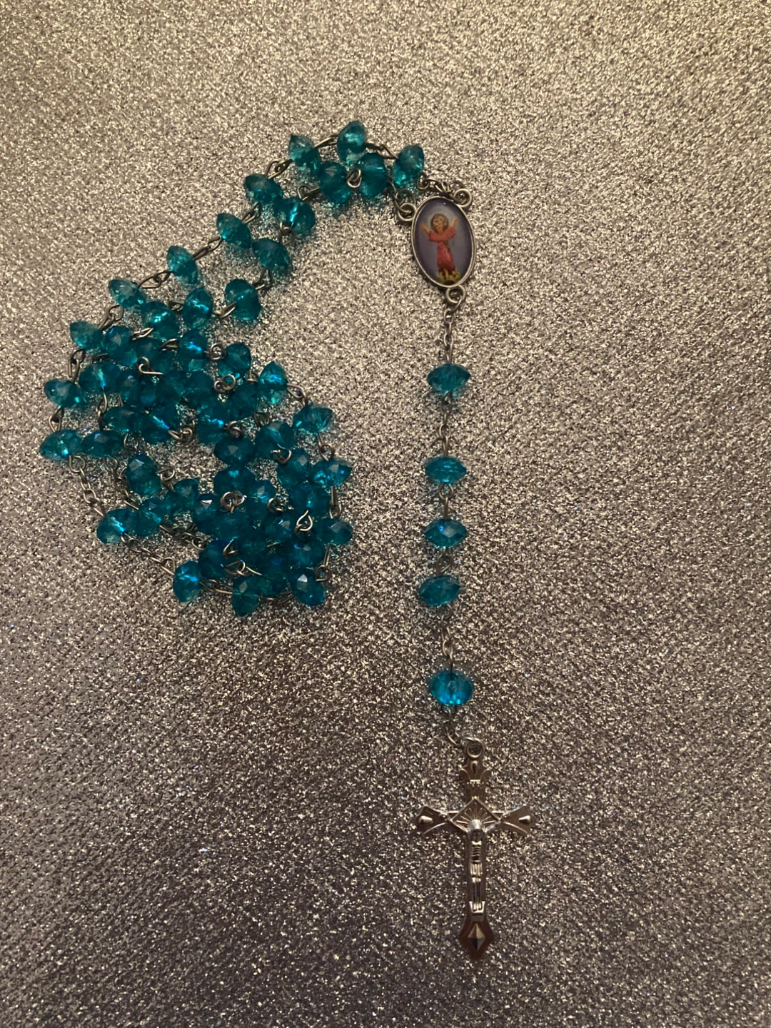 Aqua Blue Bead Rosary with ( Divino Niño Jesús) Centerpiece - photo 4