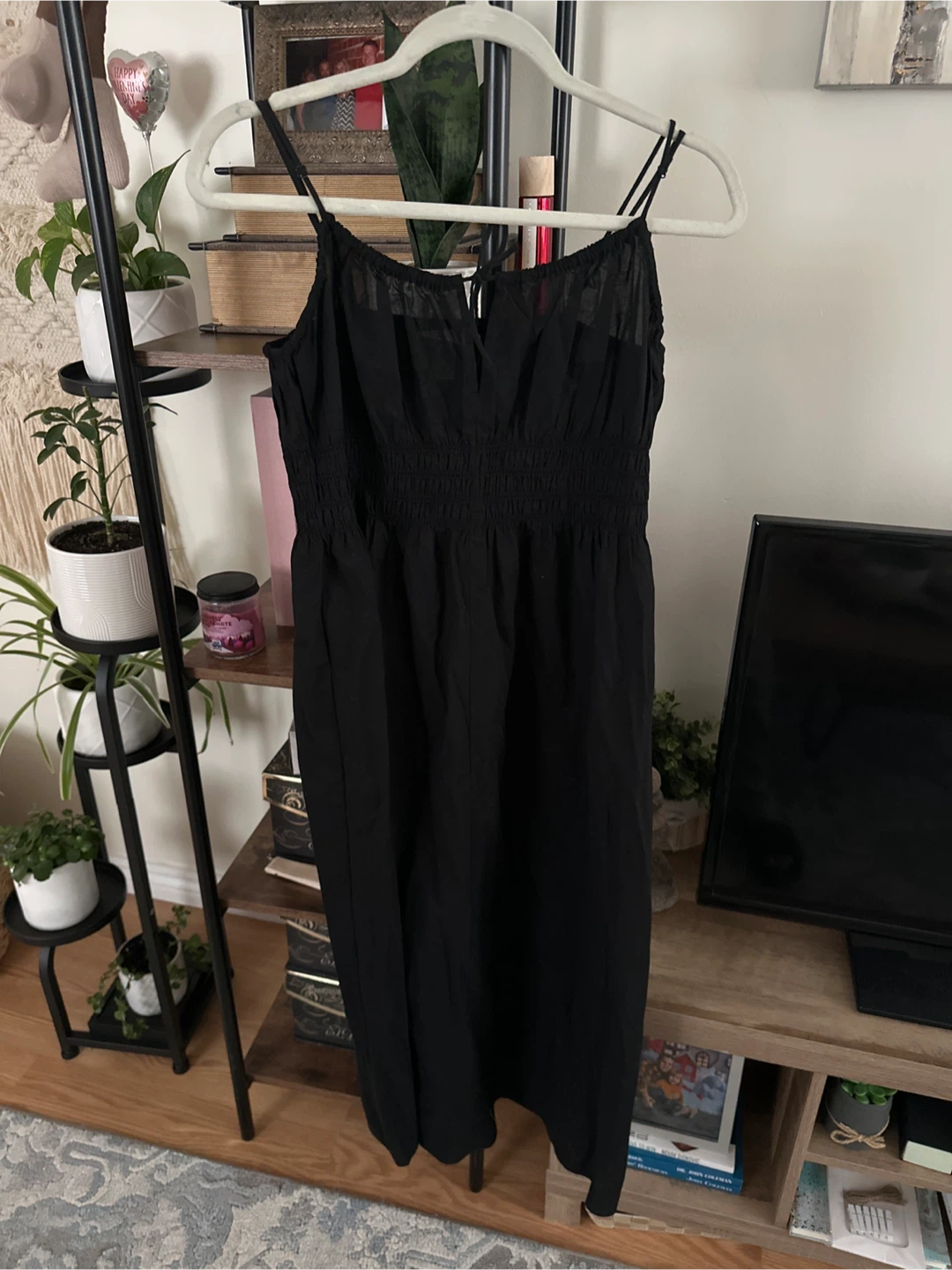 Black Spaghetti Strap Smocked Dress