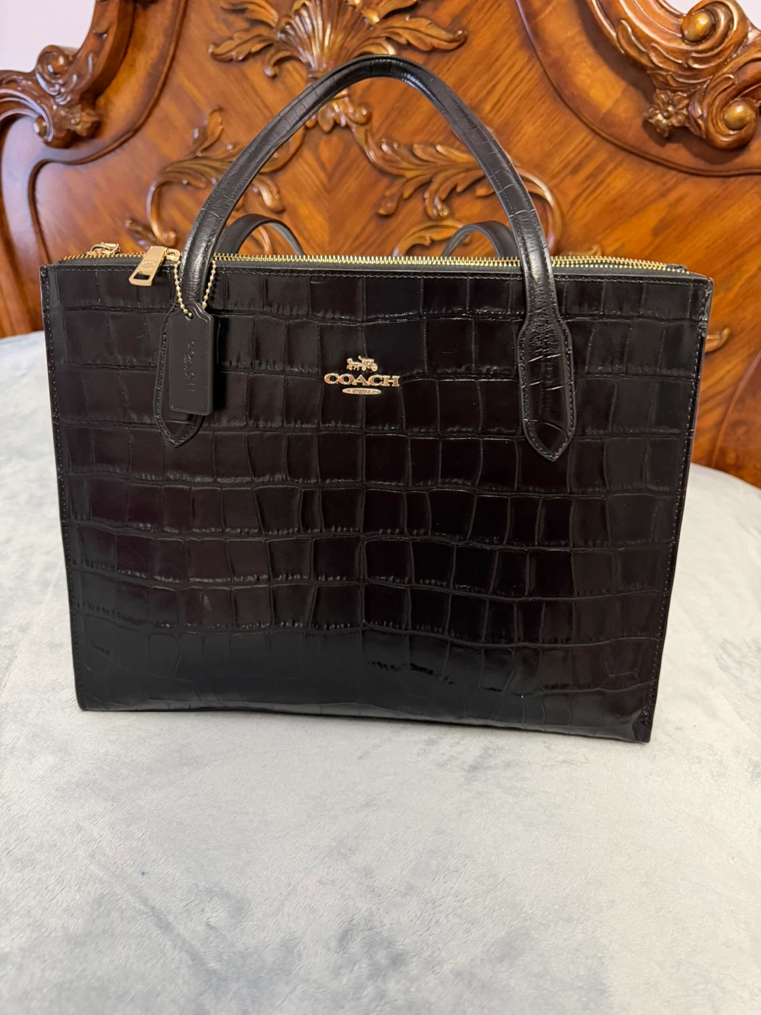 Coach Black Crocodile Embossed Bag - photo 2