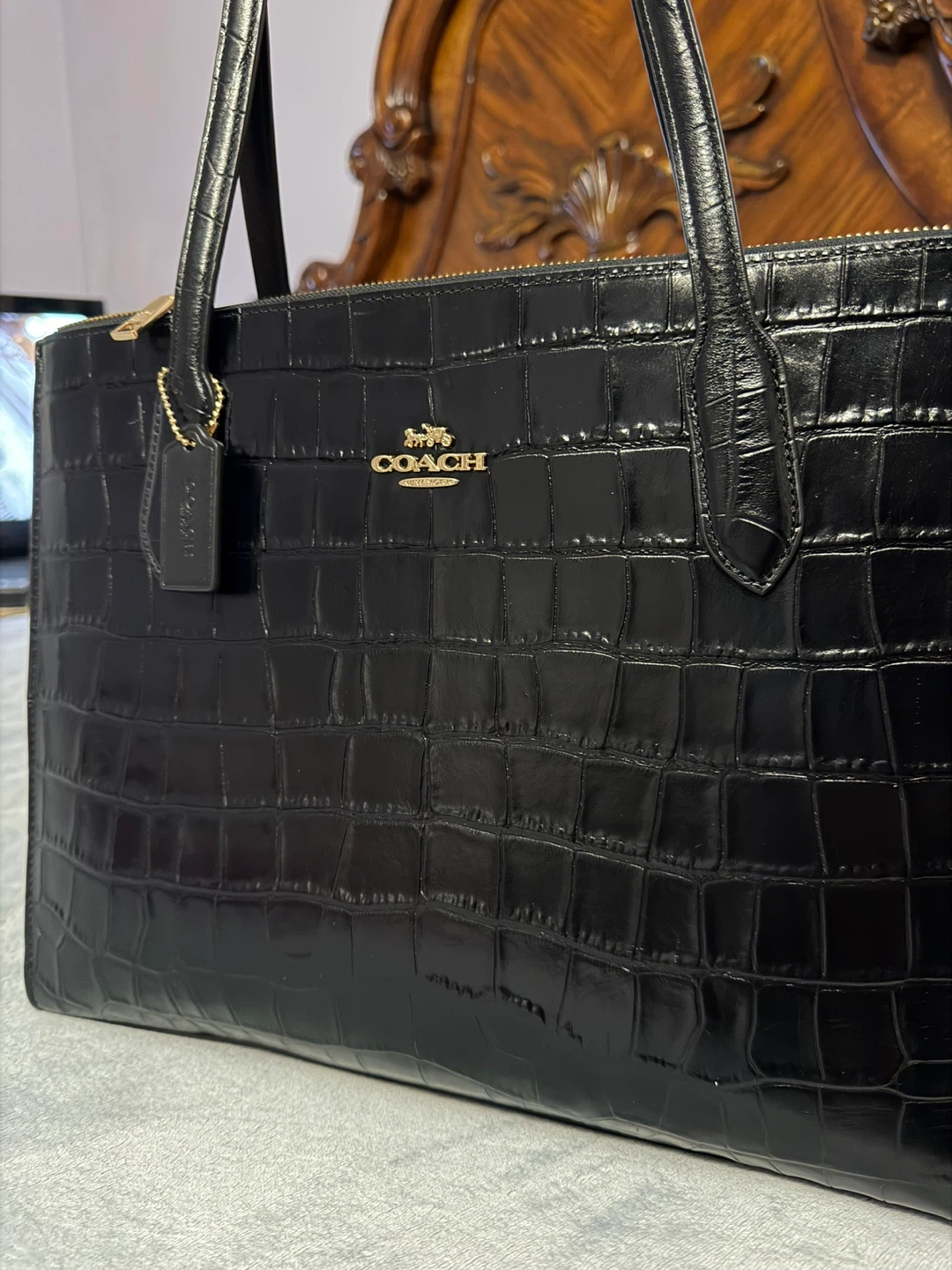 Coach Black Crocodile Embossed Bag