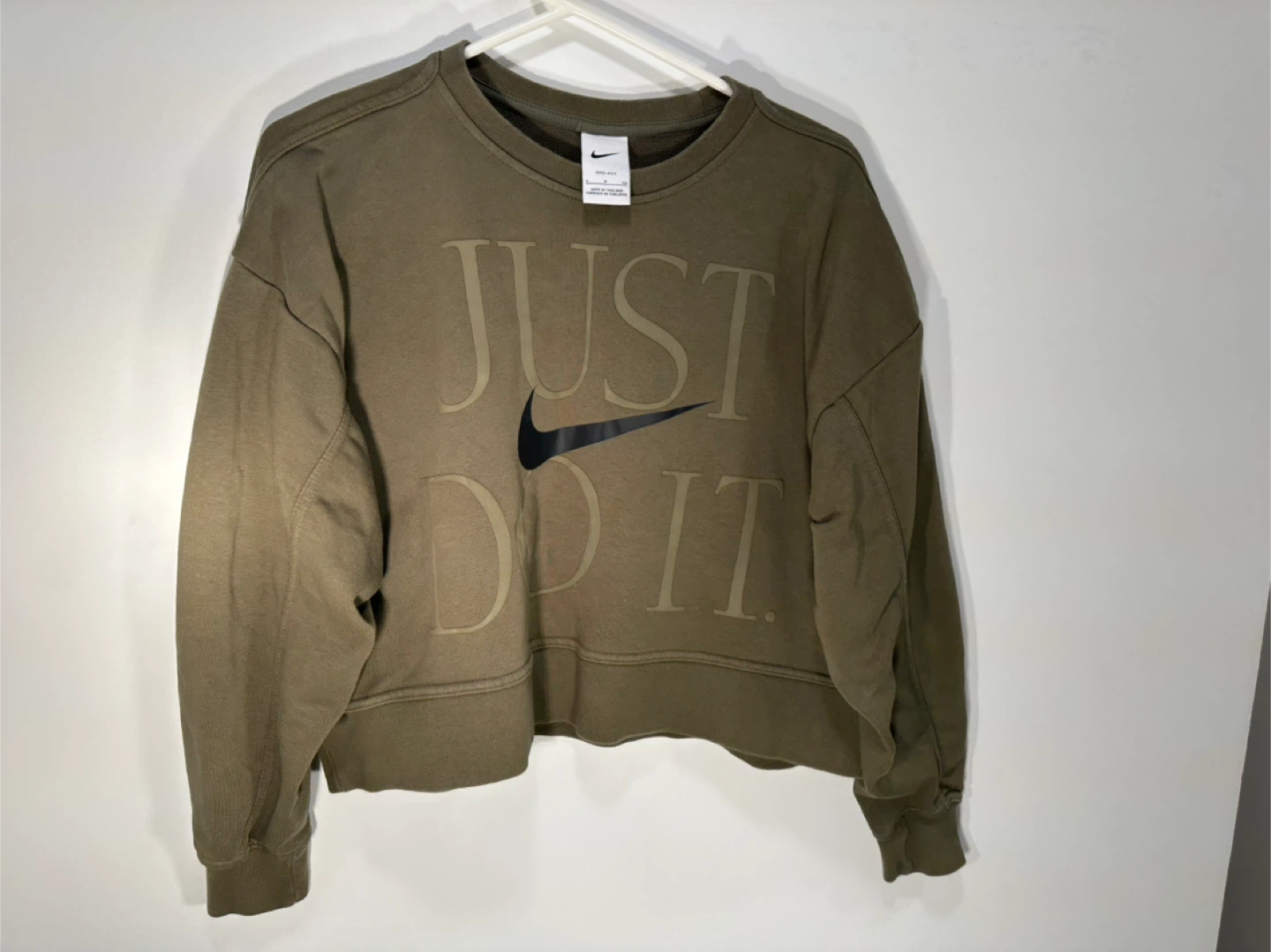 Nike Just Do It Cropped Crewneck Sweatshirt - Olive Green