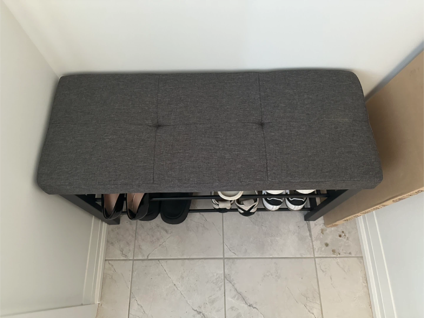 Dark Grey Upholstered Shoe Bench with Storage - photo 2