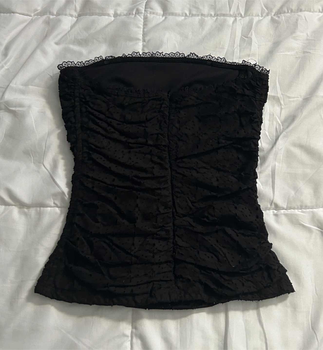 Vintage Y2K Rampage Black Ruched Lace Trimmed Strapless Top - photo 2