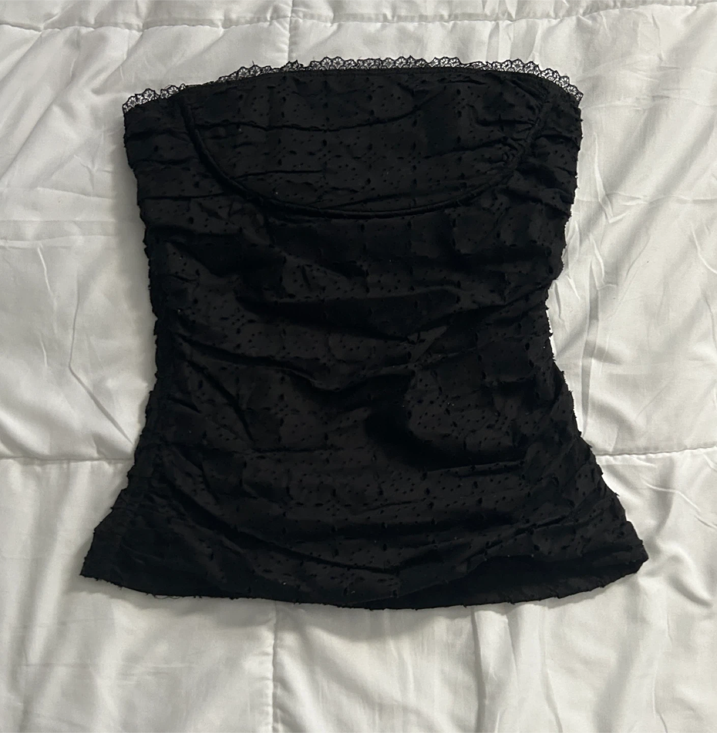Vintage Y2K Rampage Black Ruched Lace Trimmed Strapless Top