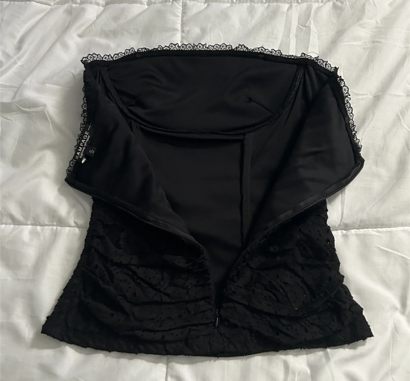 Vintage Y2K Rampage Black Ruched Lace Trimmed Strapless Top - photo 3