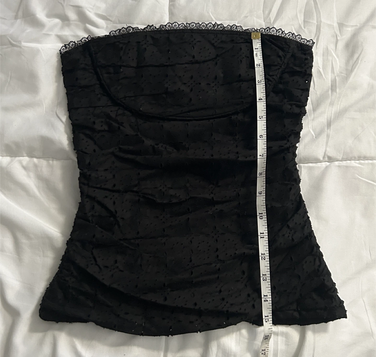 Vintage Y2K Rampage Black Ruched Lace Trimmed Strapless Top - photo 5