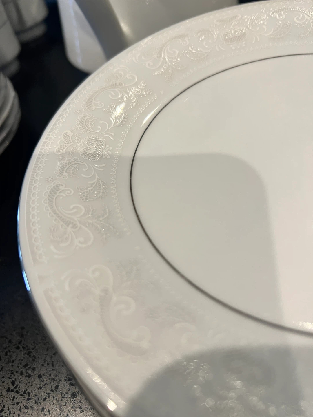 Bone China White Dinnerware Set with Silver Trim - photo 5