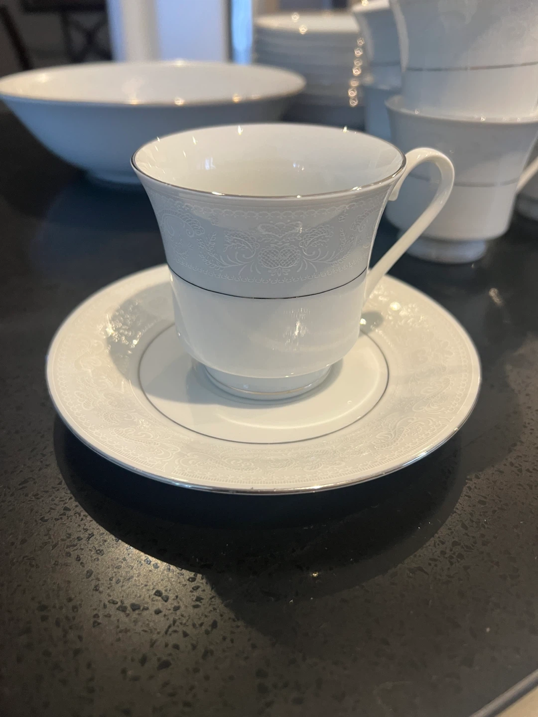 Bone China White Dinnerware Set with Silver Trim - photo 3