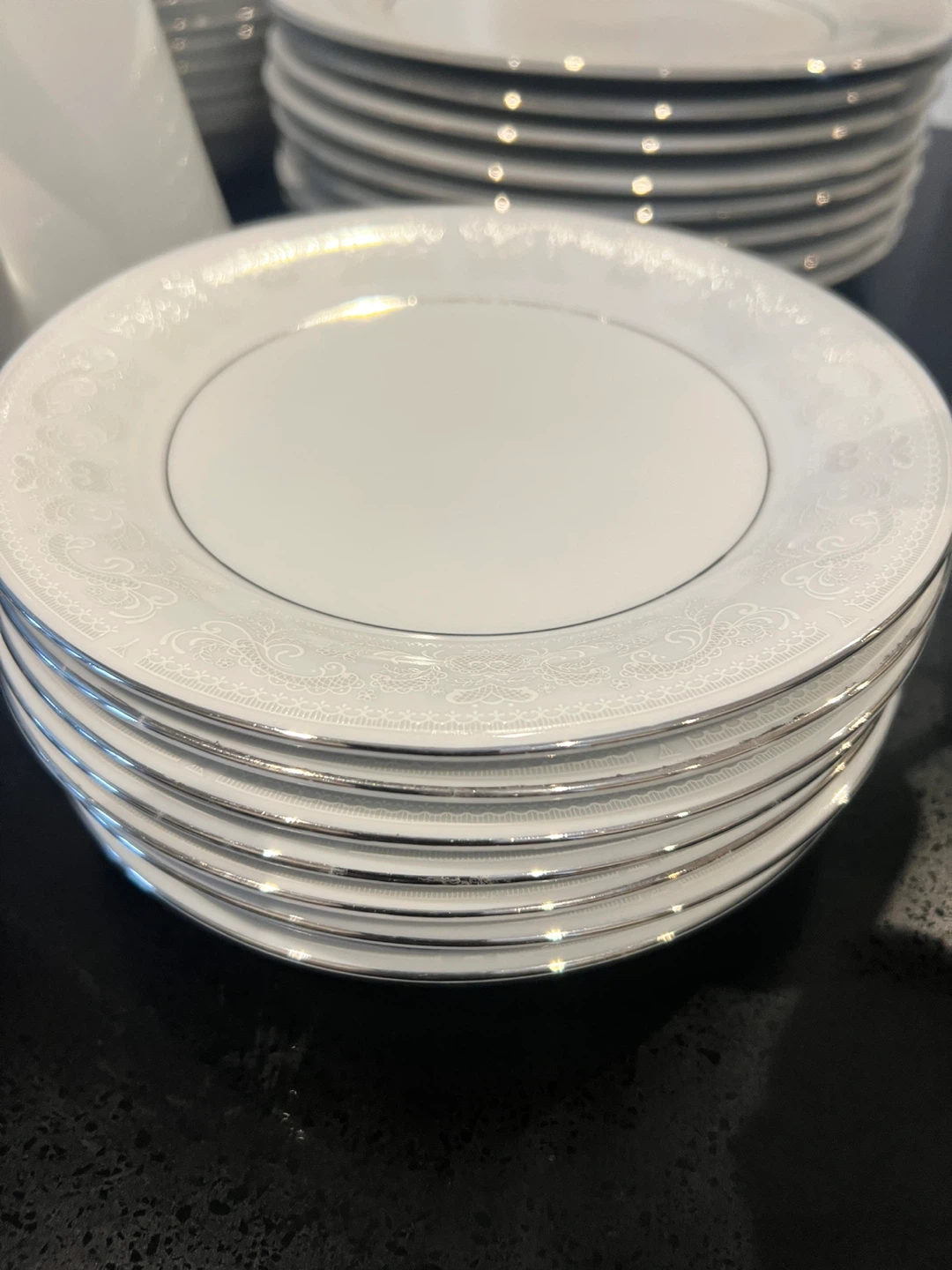 Bone China White Dinnerware Set with Silver Trim - photo 4