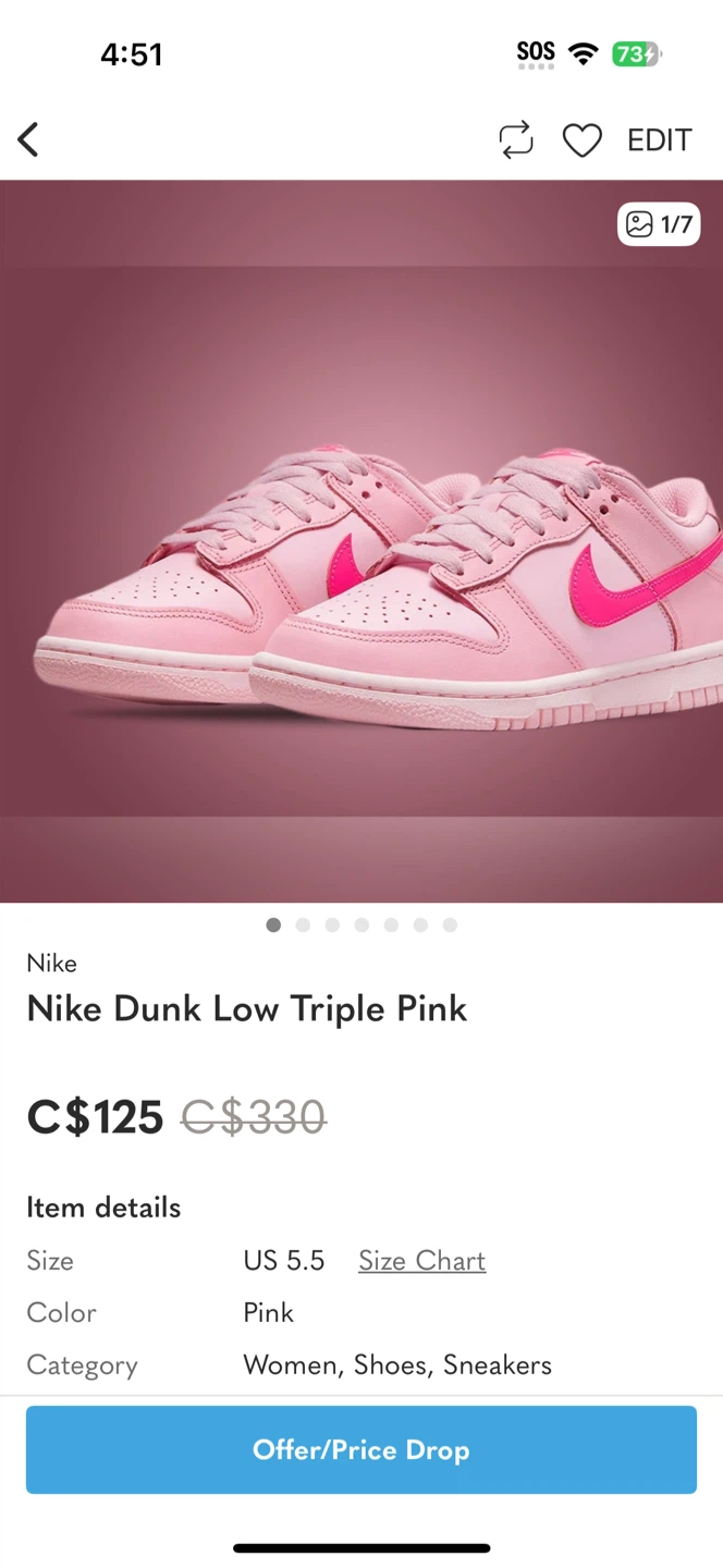 Nike Dunk Low Triple Pink Women's Sneakers US 5.5 - photo 2