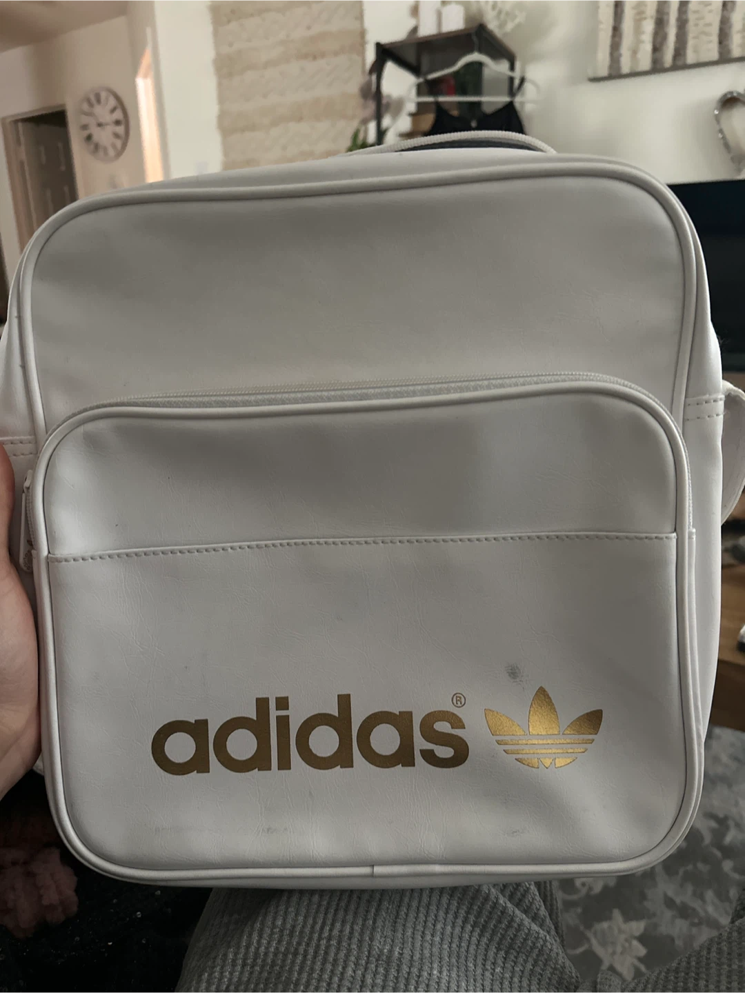 Adidas White Messenger Bag with Gold Logo