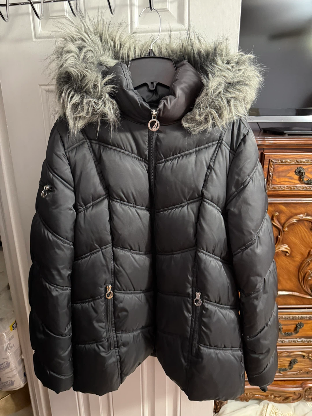 Nautica Black Puffer Jacket with Faux Fur Hood - photo 4