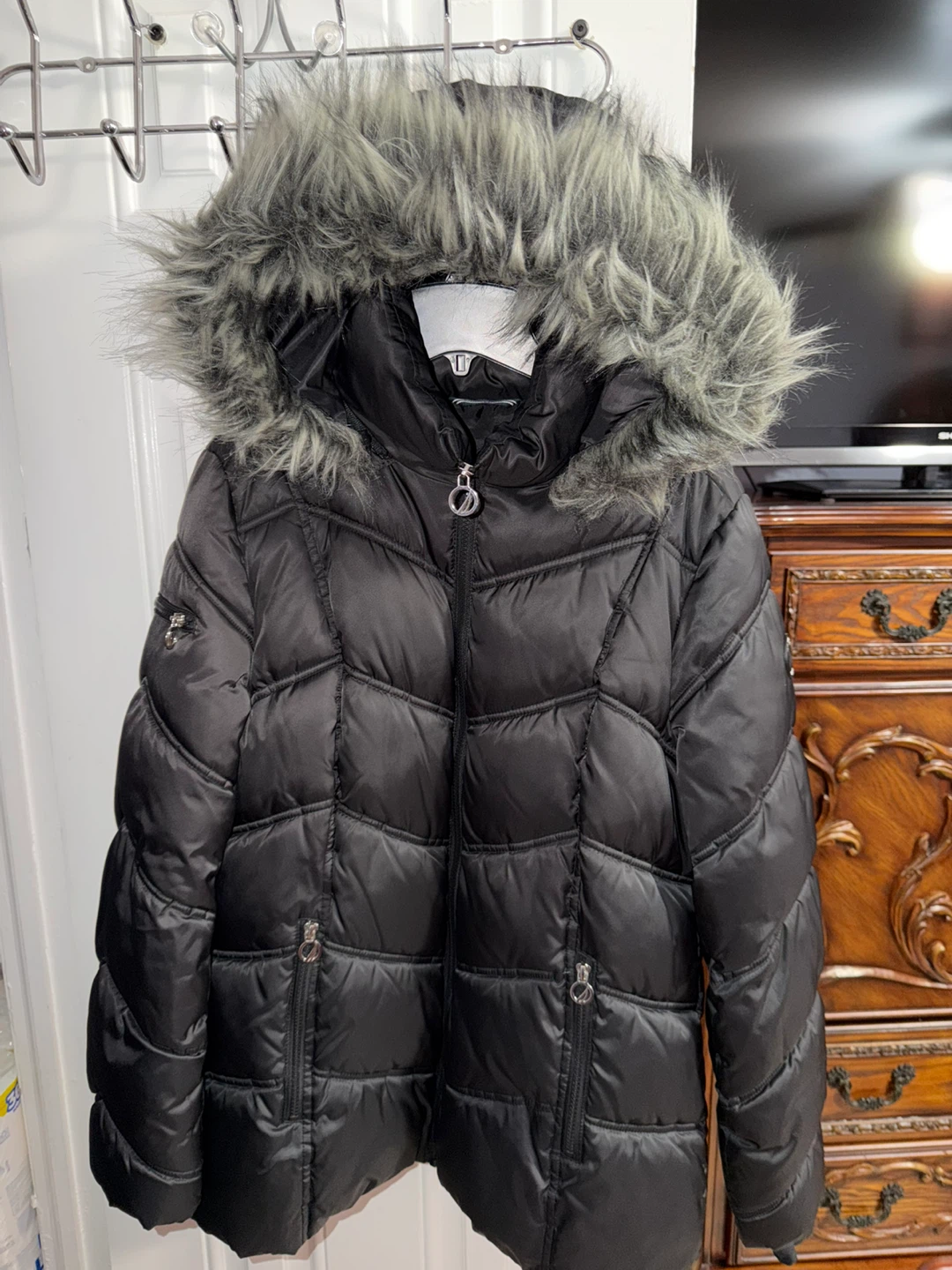 Nautica Black Puffer Jacket with Faux Fur Hood - photo 3